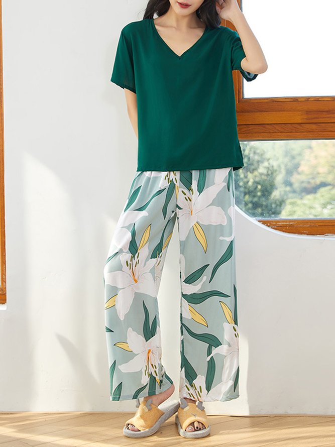 Breathable Comfortable Floral Casual Loose Pajama Set