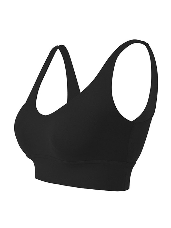 Plain Casual Crew Neck Sports Bra