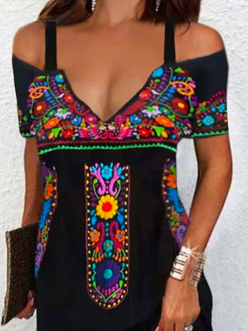 Ethnic V Neck Vacation Dress