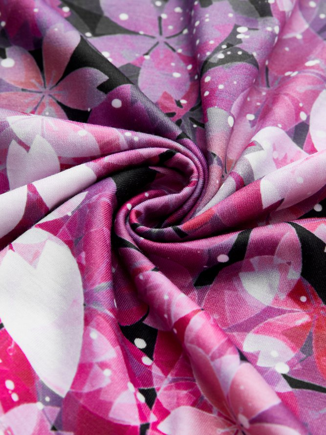 Crew Neck Floral Simple Casual Midi Dress