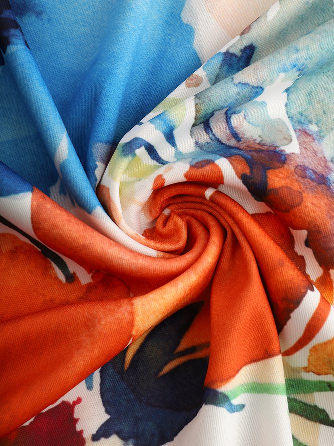 Crew Neck Floral Printed Casual Simple Midi Dresses