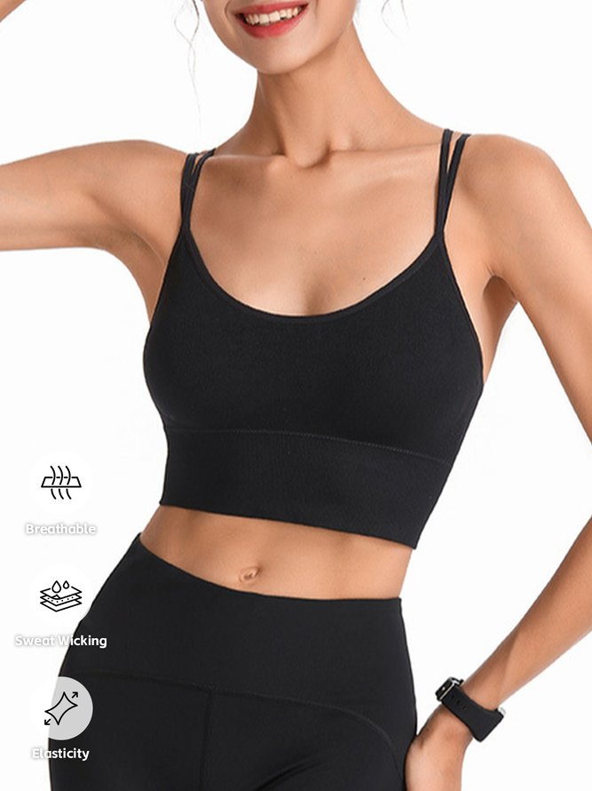 Sports Plain Crew Neck Sports Bra