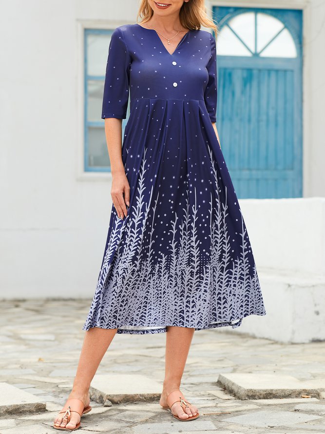 V Neck Ombre Casual Midi Dress