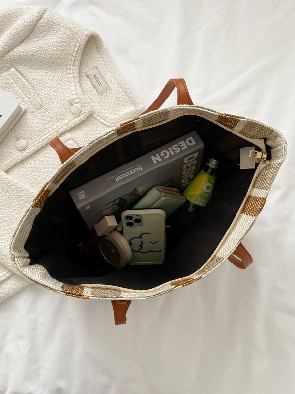 Casual Two-tone Striped Leather Shoulder Bag