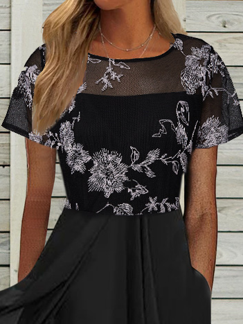 Urban Crew Neck Lace Lace Dress