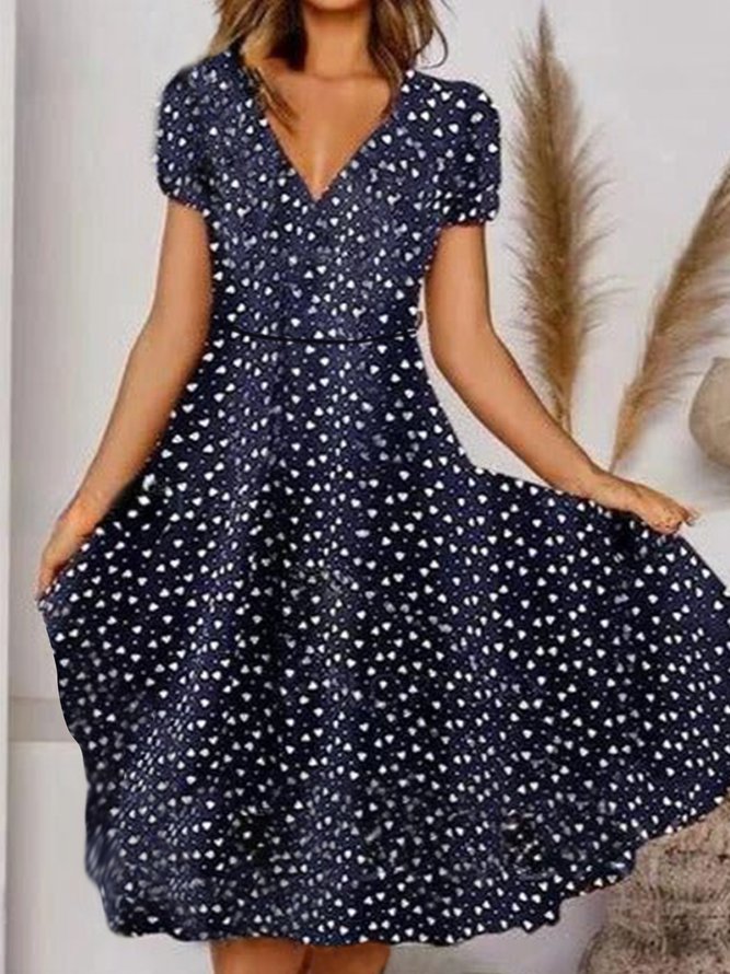 V Neck Heart Swing Party Midi Prom Dress