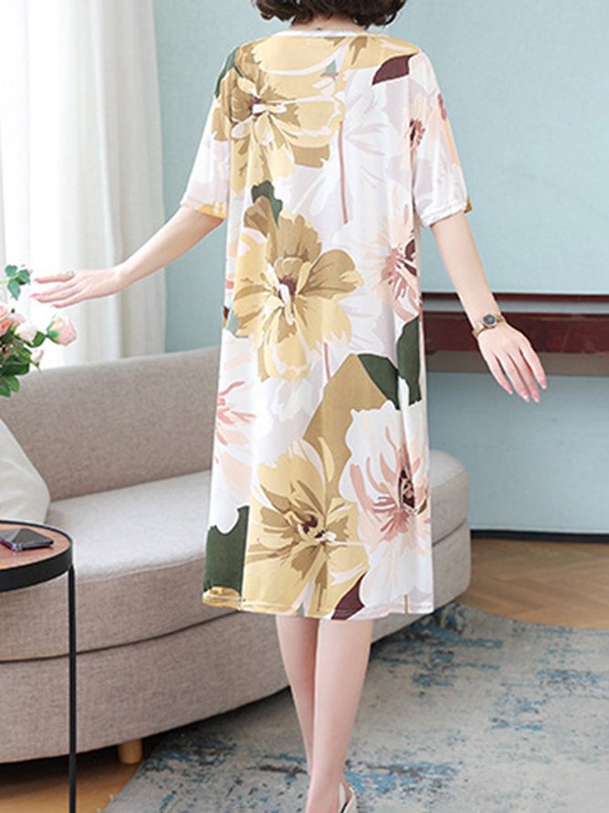 Loose Floral Crew Neck Casual Nightdress