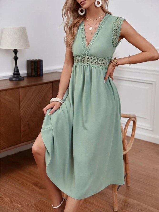 Plain Lace V Neck Elegant Dress