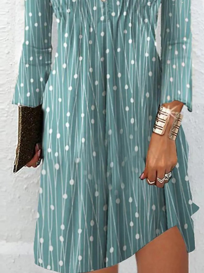 V Neck Regular Fit Polka Dots Dress