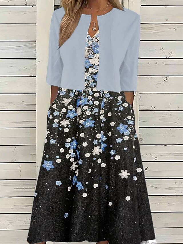 Elegant Floral V Neck Loose Two-Piece Set