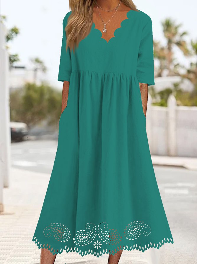 V Neck Solid Casual Midi Prom Dress