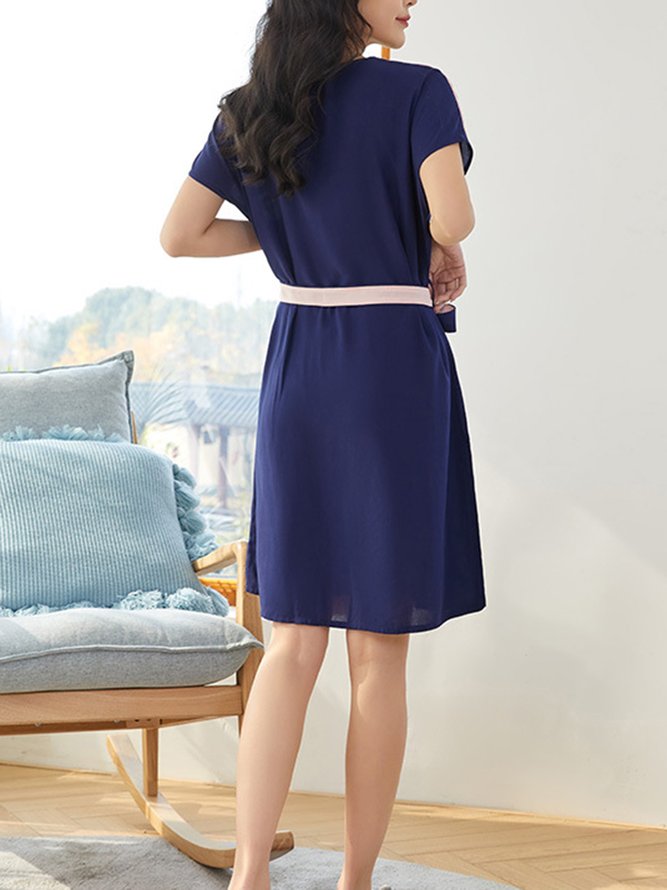 Breathable Comfortable Cotton Fabric Loose V Neck Lounge Dress