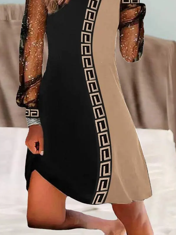 Casual Geometric Crew Neck Loose Dress