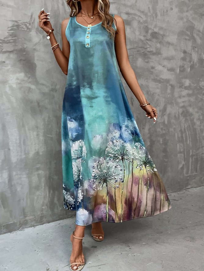 Ombre Crew Neck Loose Casual Dress