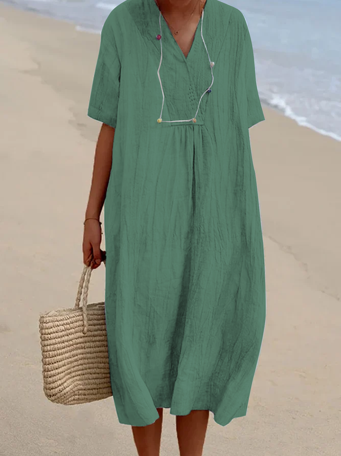 Linen Plain Cotton And Linen Loose Dress