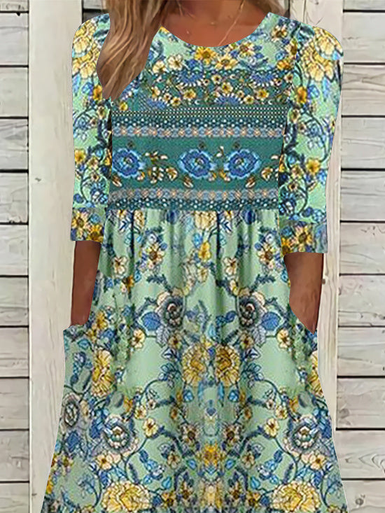 Casual Ethnic Loose Crew Neck Dress