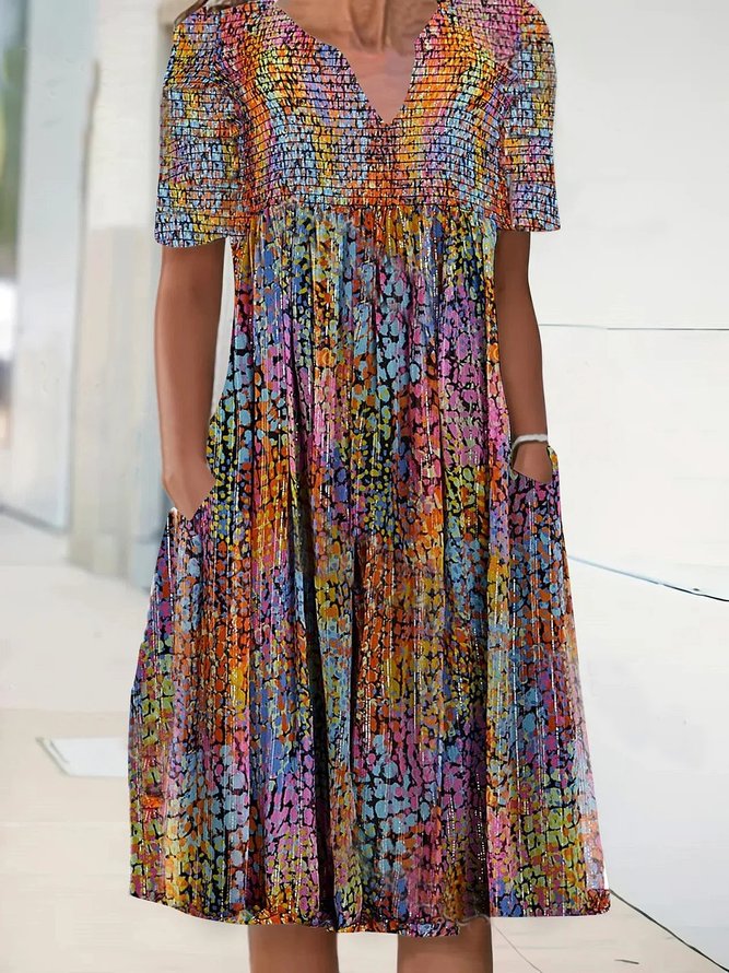 Casual Loose V Neck Gradient Pattern Dress