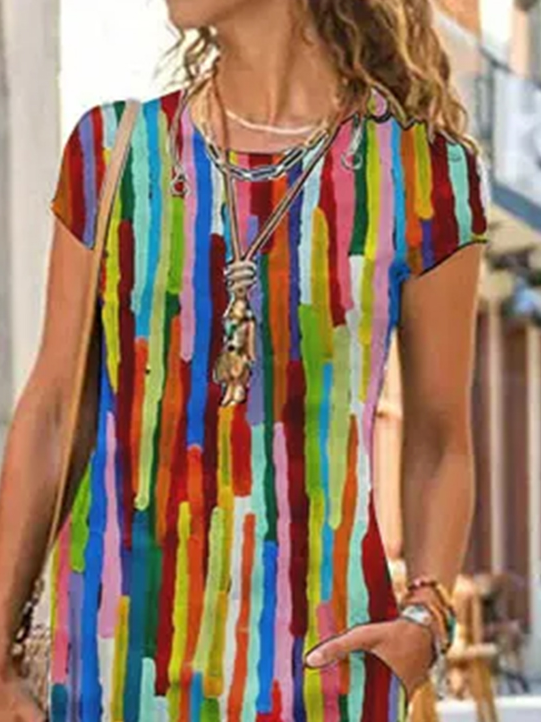 Crew Neck Ombre Casual Dress