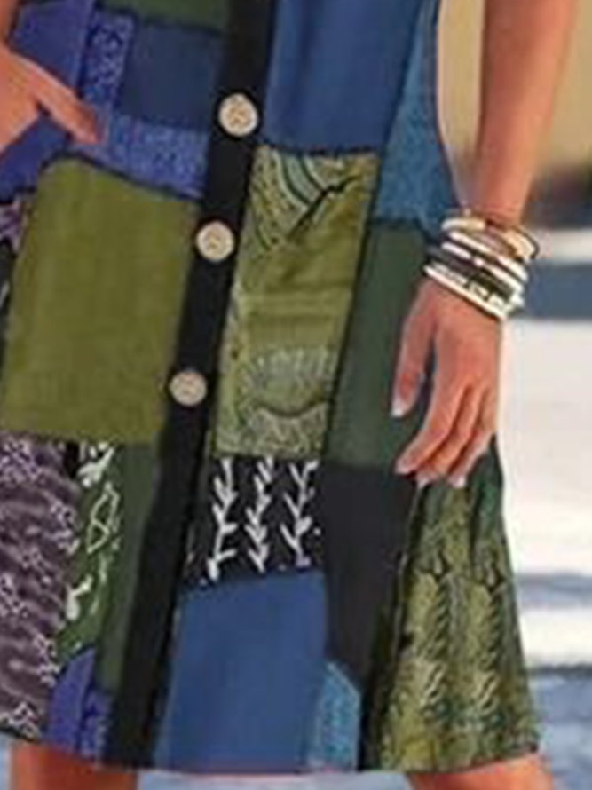 Cotton-Blend Sleeveless Crew Neck Holiday Weaving Dress