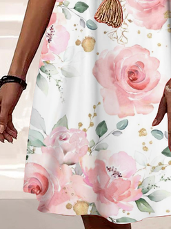 Vacation Floral V Neck Knitted Dress