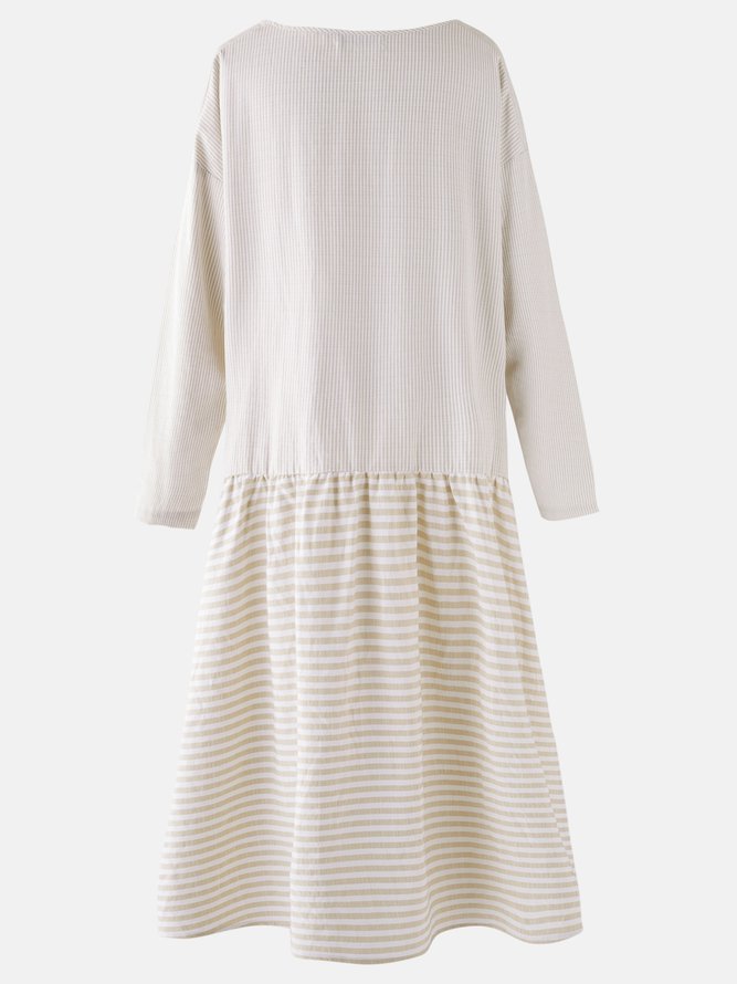 Crew Neck Women Fall Dress Daily Casual Cotton Dress