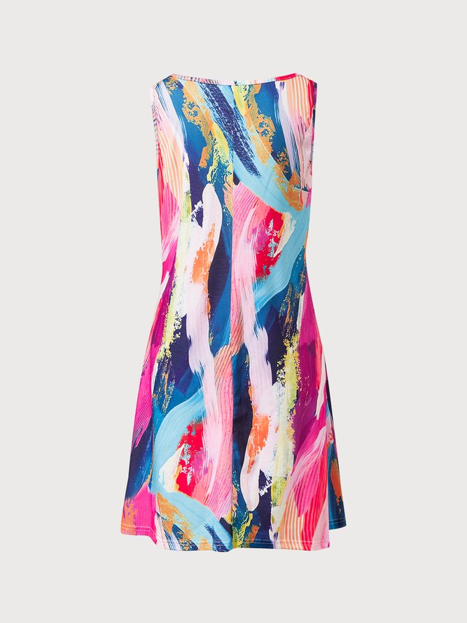 Tropical Print Colorblock Tie-dye Vacation Casual Mini Hawaiian Dress