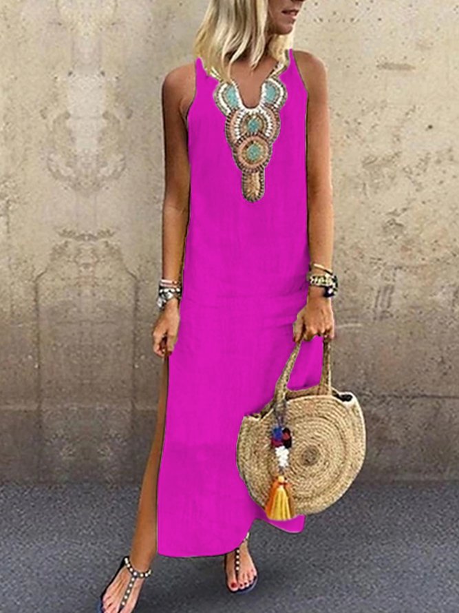 V Neck Floral Tribal Casual Mexican Dress