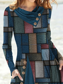 Casual Buttoned Wool/Knitting Asymmetrical Dress