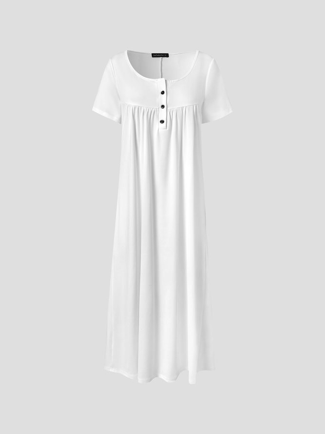 Crew Neck Casual Plain Short Sleeve Knit Midi Dress