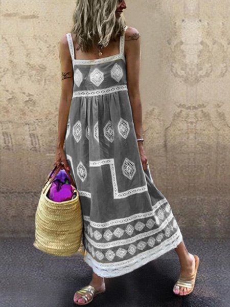 Women Fashion Bohemian Loose Casual Sleeveless Maxi Dress