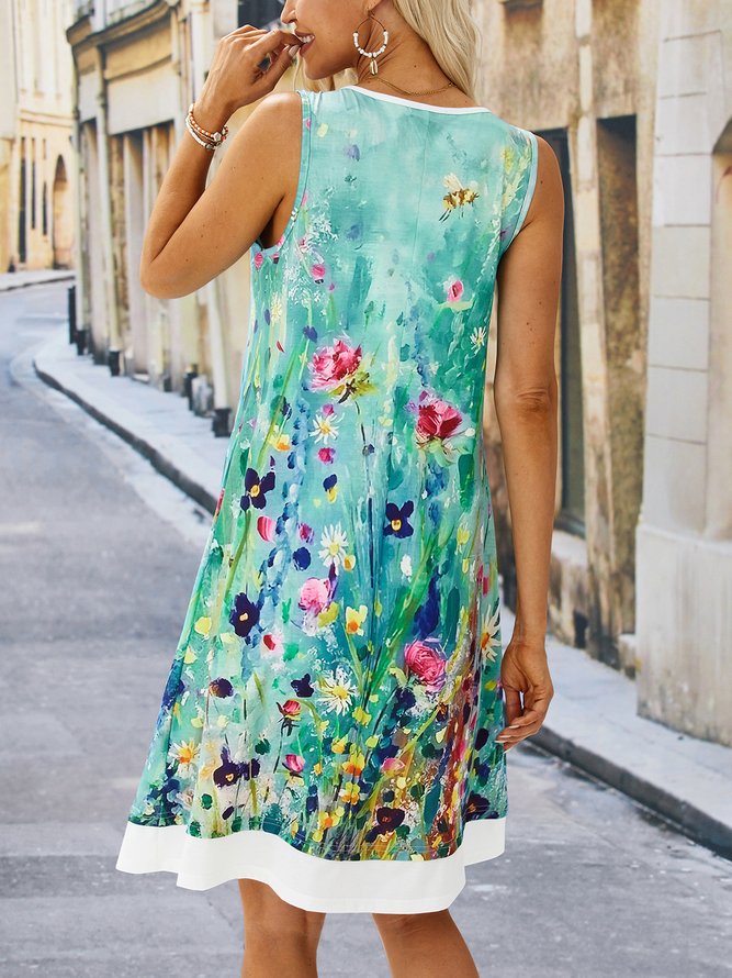 Cotton Casual Floral Short Sleeve Knitting Dress