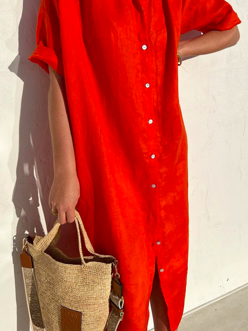 Loose Shirt Collar Casual Cotton Dress
