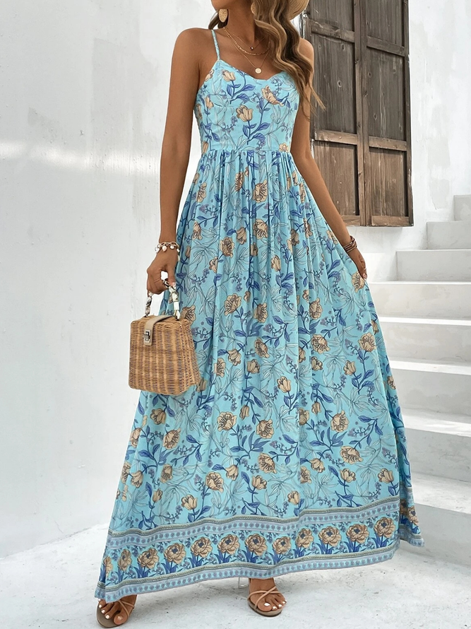 Spaghetti Loose Vacation Floral Dress