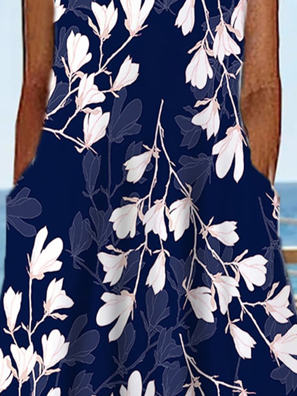 Floral Notched Elegant Loose Dress