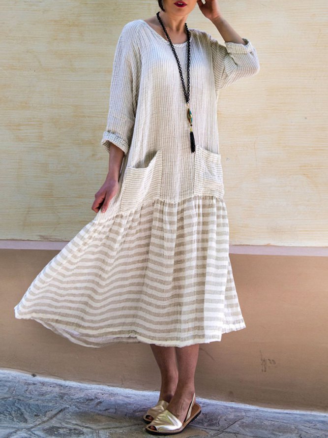 Crew Neck Women Fall Dress Daily Casual Cotton Dress