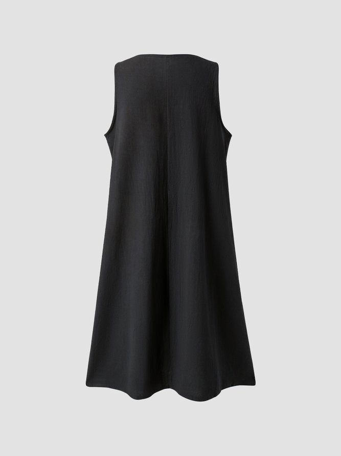 Casual Plain V-neck Sleeveless Dress