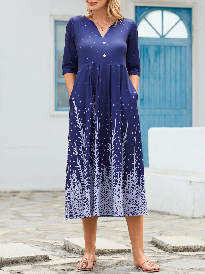 V Neck Ombre Casual Midi Dress