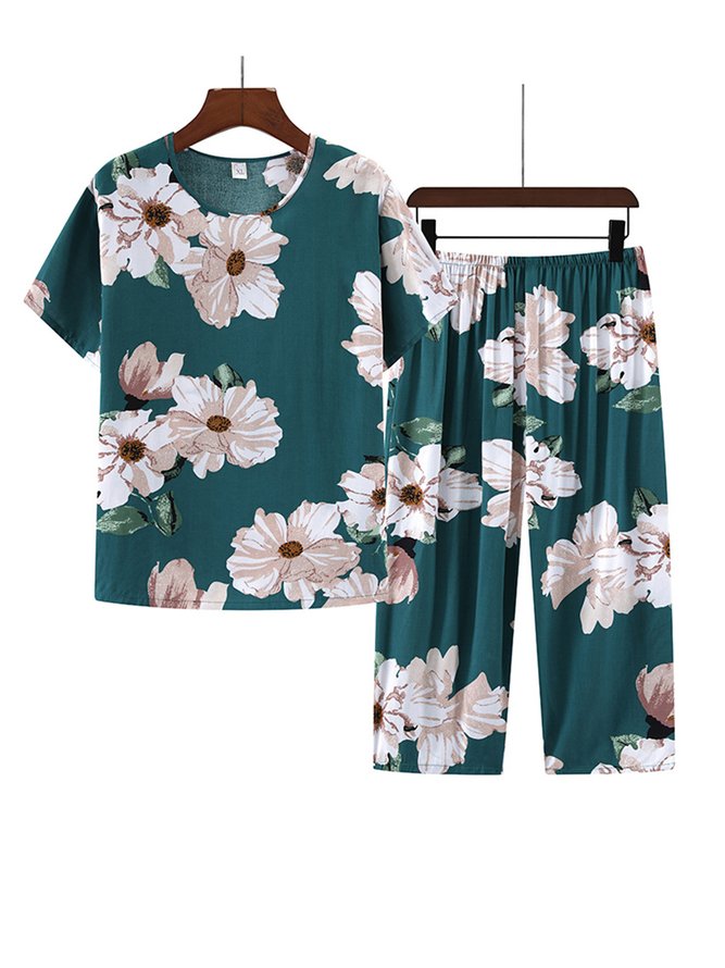 Breathable Cozy Floral Print Cotton Pajama Set