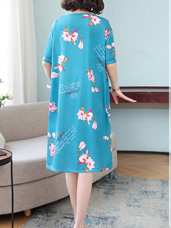 Loose Floral Crew Neck Casual Nightdress
