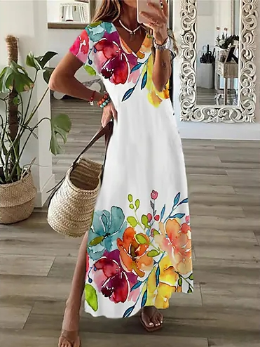 Floral V Neck Vacation Dress