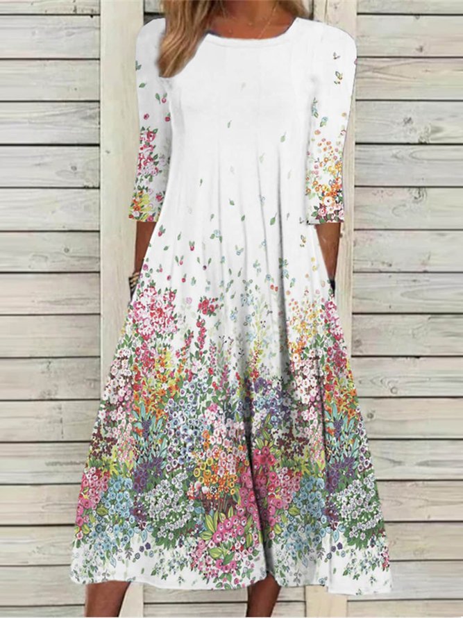 Casual Crew Neck Floral Dress