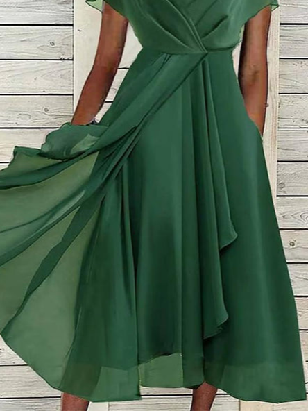 V Neck Elegant Chiffon Plain Dress