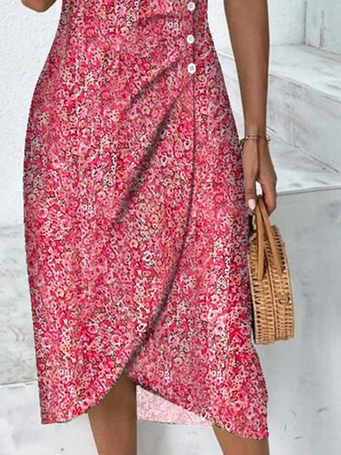 Ditsy Floral Flounce Sleeve Wrap Hem Dress