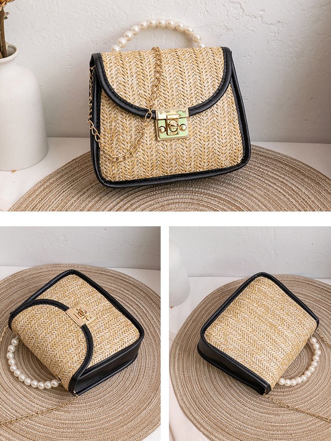 Casual Straw Pearl Beaded Messenger Bag Clutch Vacation Women