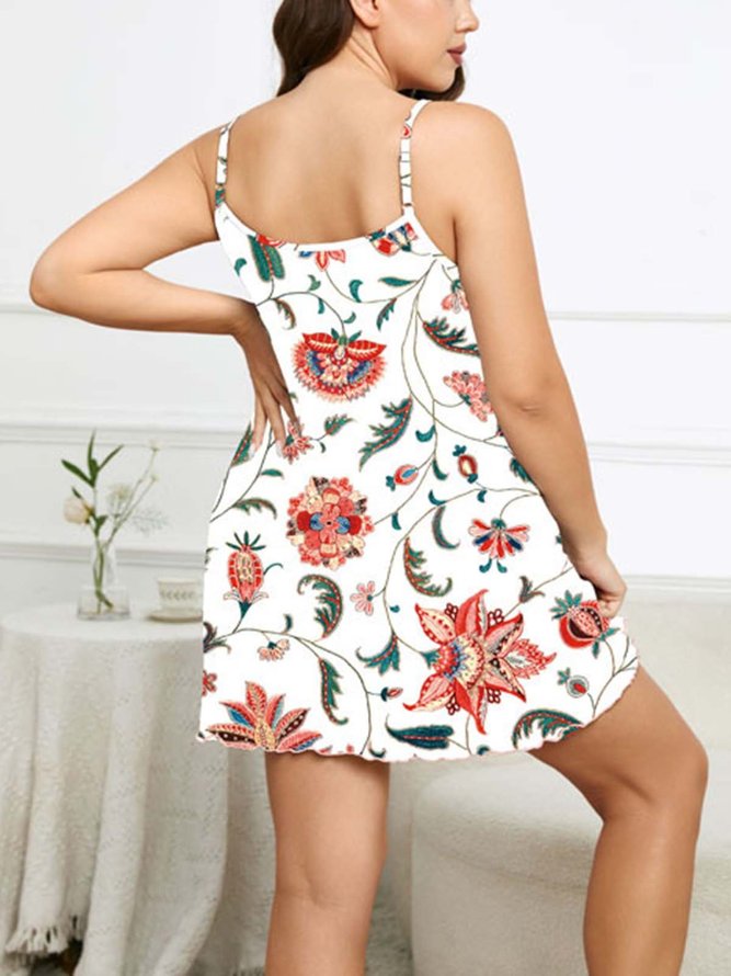 Casual Printed Sling Plus Size Nightdress