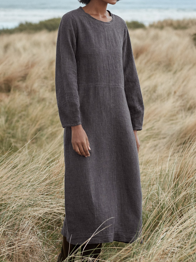 Pockets Raglan Sleeve Linen Weaving Dress