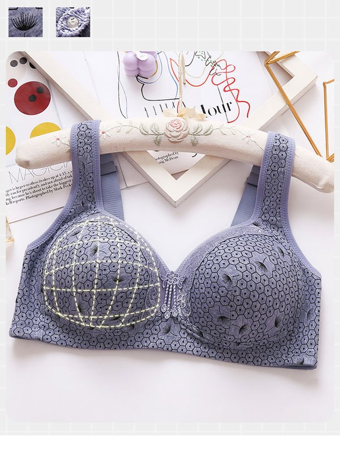 Lace Geometric Printing Casual Cotton C&D Cup Bra & Bralette