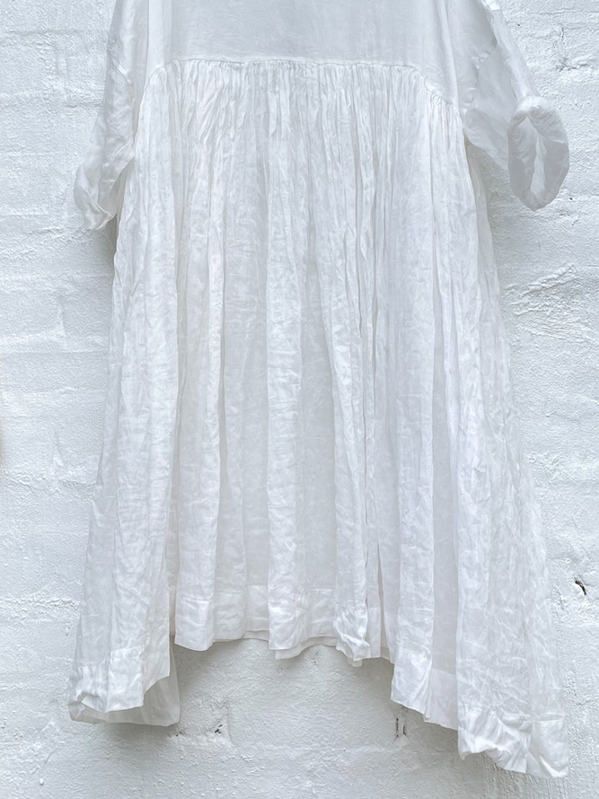 Cotton And Linen Casual Plain Crew Neck Dress