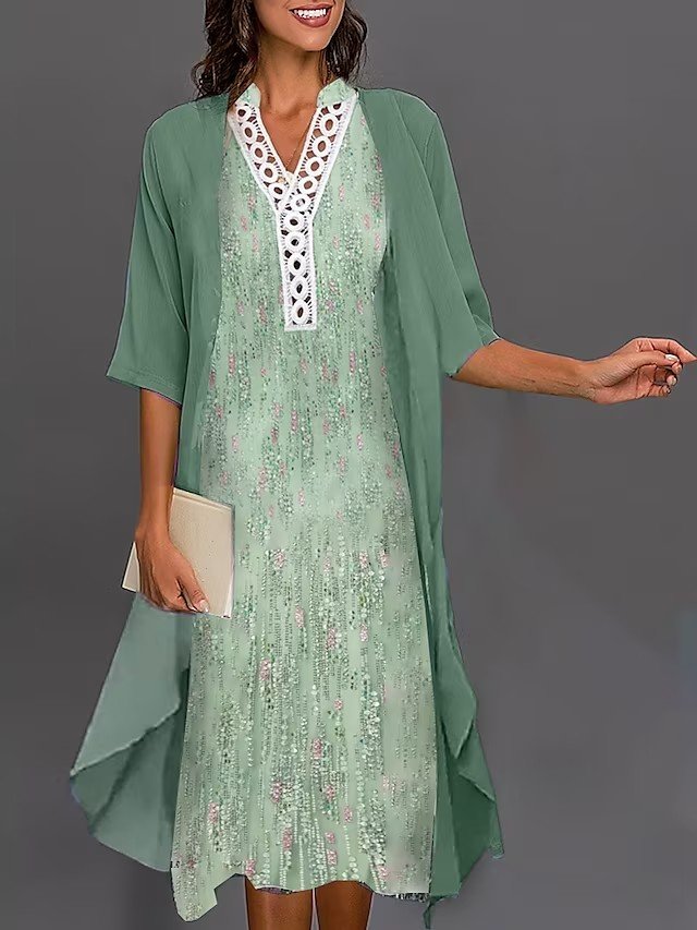 Chiffon Geometric Elegant Loose Two-Piece Set