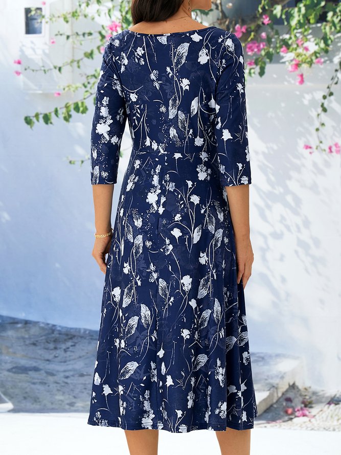 Elegant V Neck Floral Swing Dress